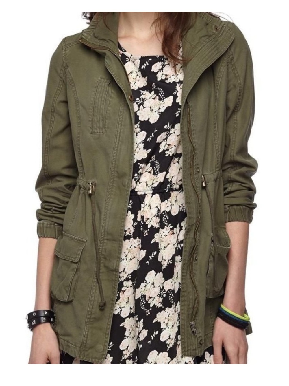 Cotton on women’s Hooded Olive green Utility Jacket with Drawstring Waist